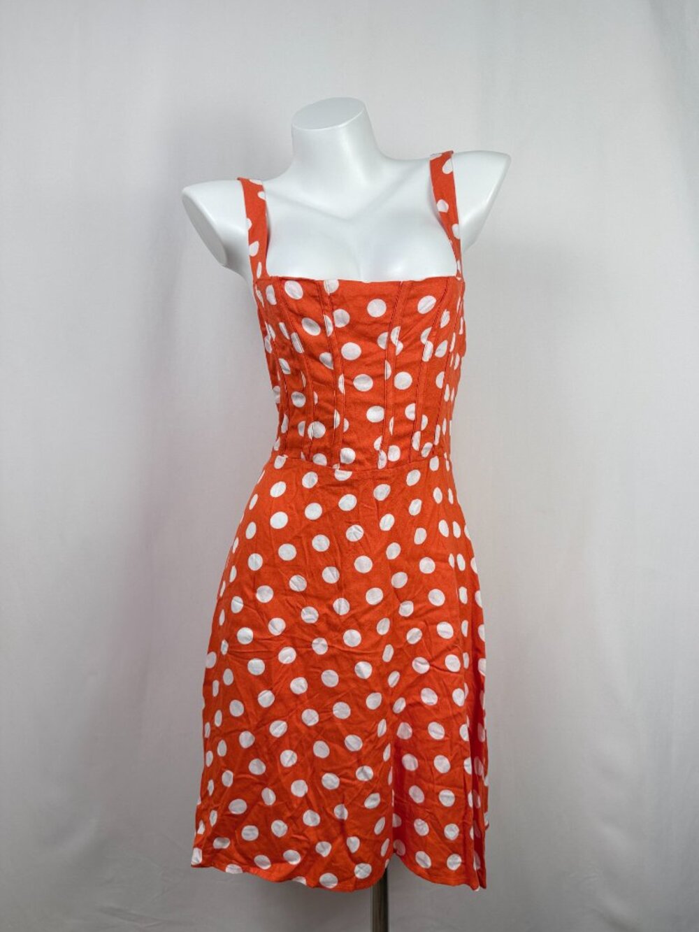AFRM Orange Polka Dot Corset Midi Dress Womens Size M Rayon Sleeveless Summer